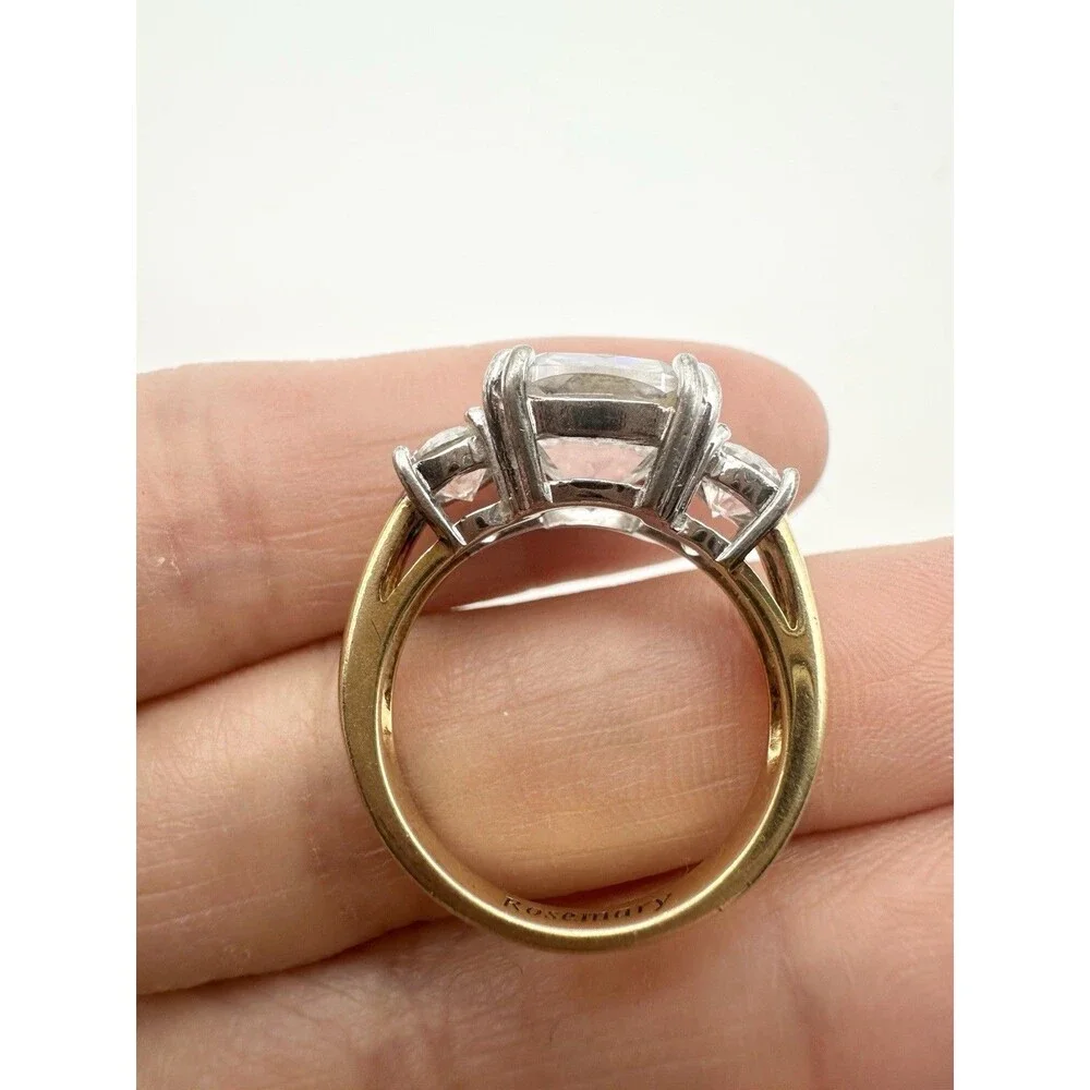 Gold Plated Radiant Cut Engraved Rosemary Ring Size 7